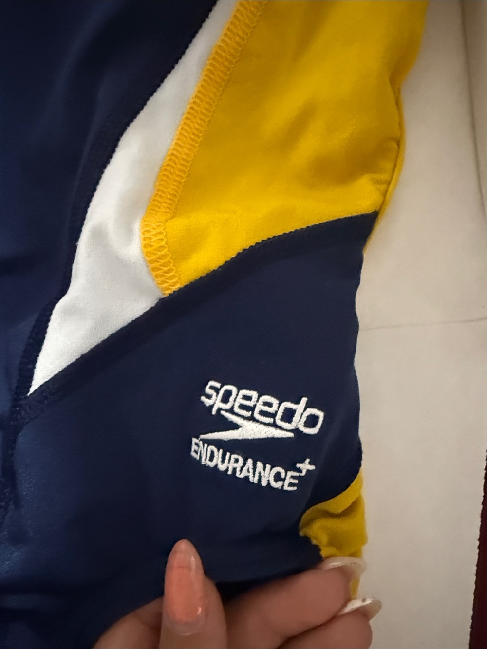 Speedo Navy Blue and Yellow One-Piece Swimsuit - Picture 3 of 4